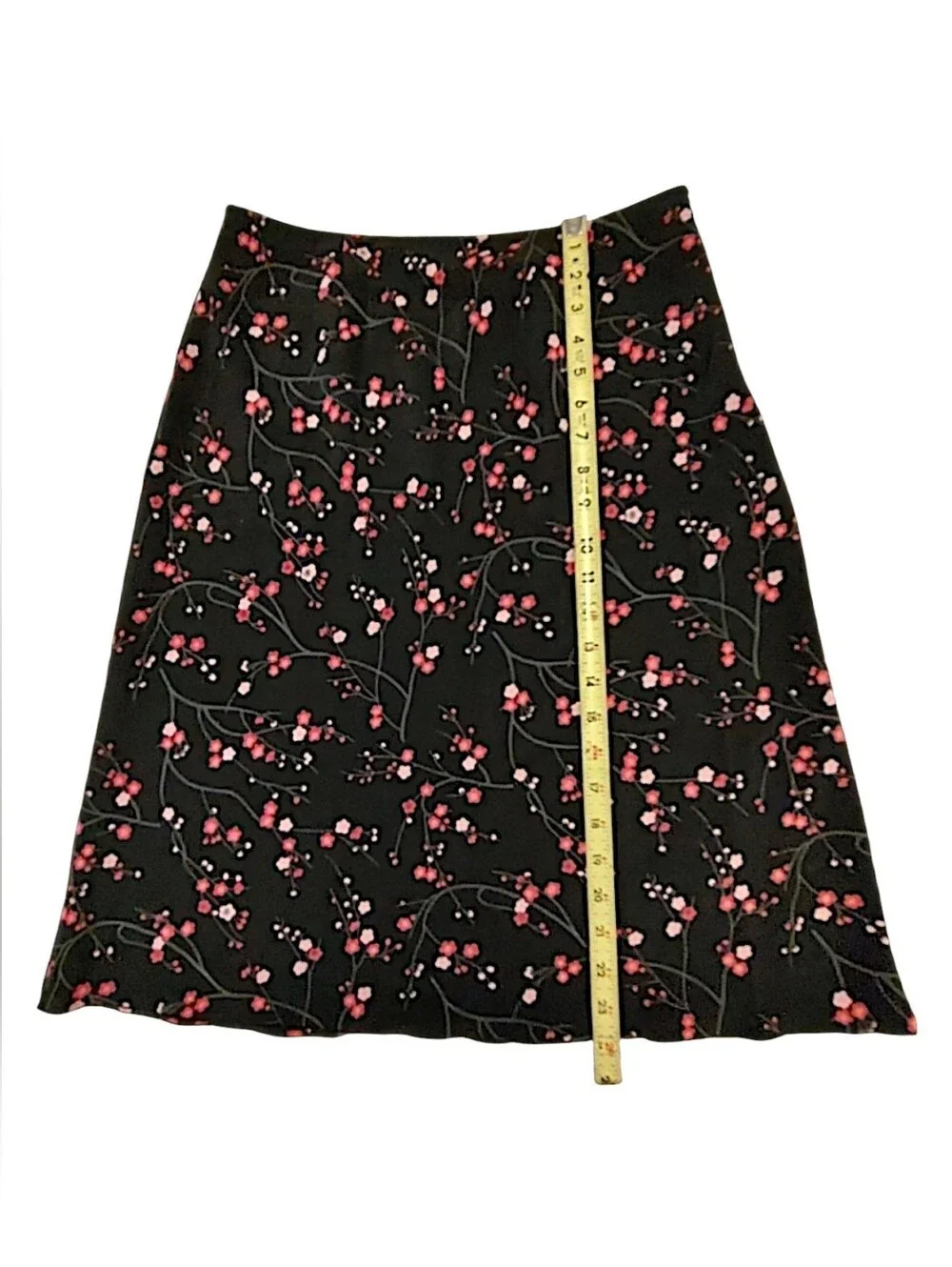 Vintage 90s Y2K Express Skirt Size 9/10 Black Pink Floral Cherry Blossom A-Line